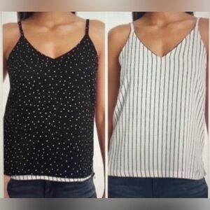 WHITE HOUSE BLACK MARKET Reversible Camisole Tank Black White Stripe Polka Dot M